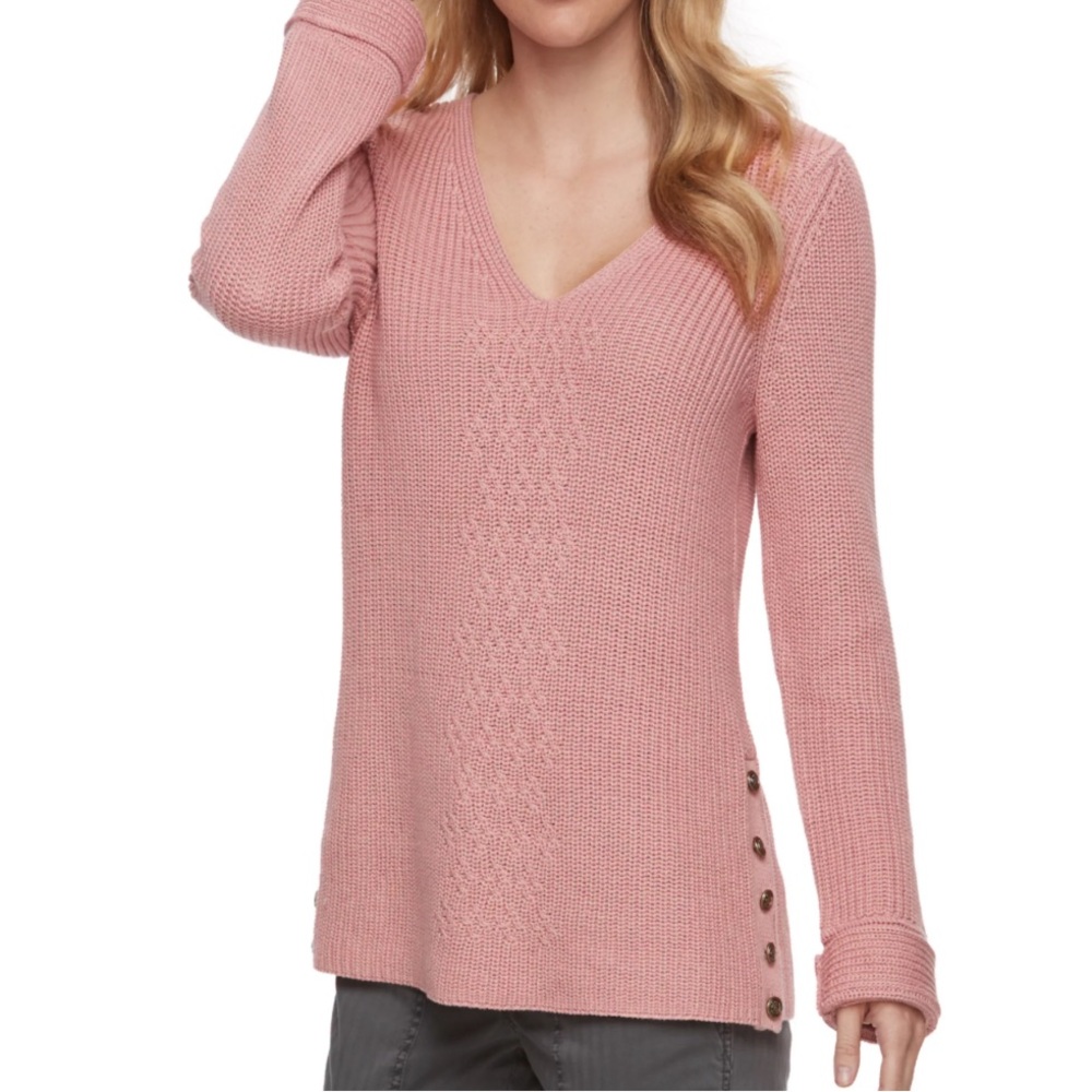 Sonoma Goods For Life Shadow Pink Button Accent V-Neck Sweater